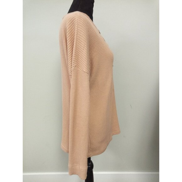 Women's Peach Scoop Neck Sweater Size Large Thermal Waffle Knit Look - Picture 4 of 5